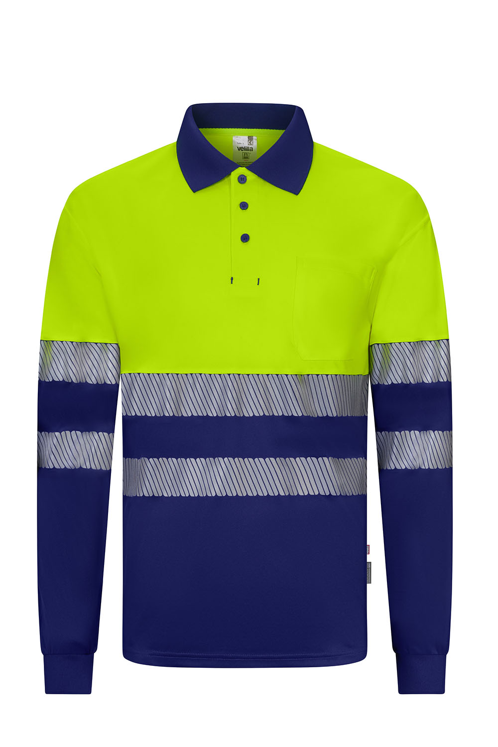 Koszulka polo dwukolorowa z długim rękawem z odblaskami 305535 - ROYAL BLUE/HI-VIS YELLOW 09/20