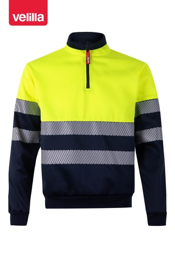 Bluza dwukolorowa z krótkim zamkiem z odblaskami 305703 - NAVY BLUE/HI-VIS YELLOW 61/20