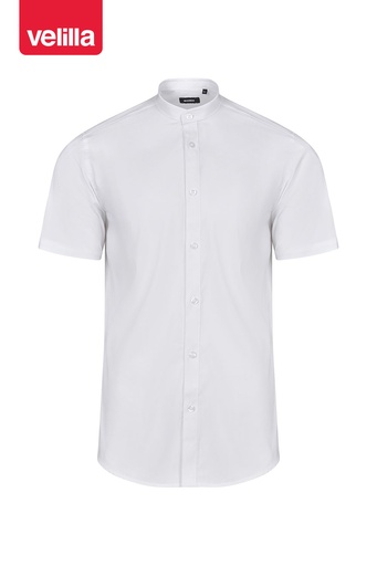 Koszula stretch z krótkim rękawem ze stójką męska 405012S - WHITE 07