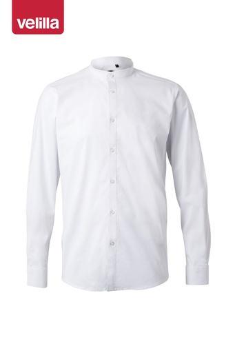 Koszula stretch z długim rękawem ze stójką męska 405013S - WHITE 07