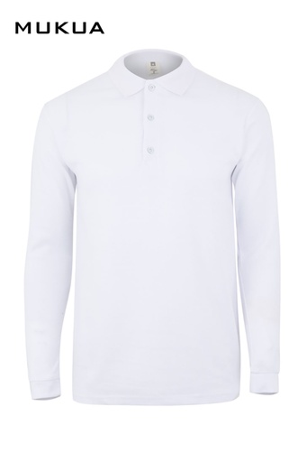 Koszulka polo z długim rękawem unisex CLIFTON MK242WV - WHITE 100