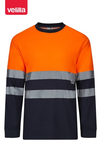 Koszulka dwukolorowa z długim rękawem z odblaskami 305603 - MARINE BLUE/HI-VIS ORANGE 01/19