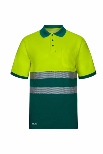 Koszulka polo dwukolorowa z krótkim rękawem z odblaskami 305543 - GREEN/HI-VIS YELLOW 02/20