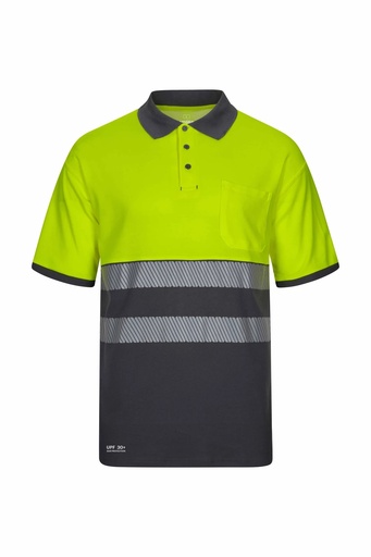 Koszulka polo dwukolorowa z krótkim rękawem z odblaskami 305543 - GREY/HI-VIS YELLOW 08/20