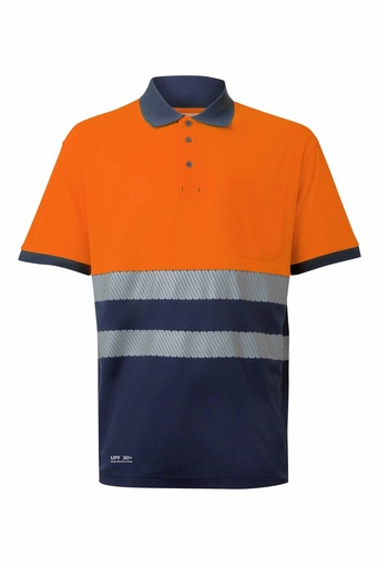 Koszulka polo dwukolorowa z krótkim rękawem z odblaskami 305543 - NAVY BLUE/HI-VIS ORANGE 61/19