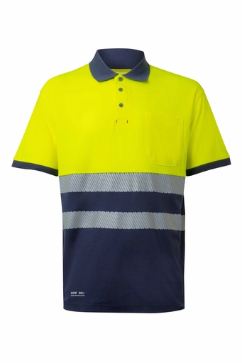 Koszulka polo dwukolorowa z krótkim rękawem z odblaskami 305543 - NAVY BLUE/HI-VIS YELLOW 61/20