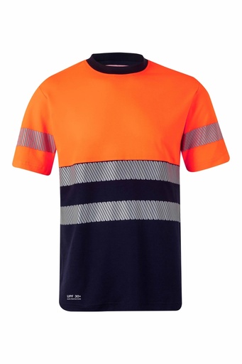 Koszulka dwukolorowa z krótkim rękawem z odblaskami 305643 - NAVY BLUE/HI-VIS ORANGE 61/19
