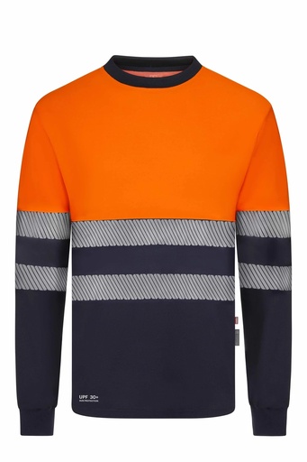 Koszulka dwukolorowa z długim rękawem z odblaskami 305645 - NAVY BLUE/HI-VIS ORANGE 61/19