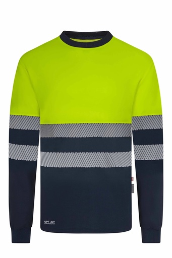 Koszulka dwukolorowa z długim rękawem z odblaskami 305645 - NAVY BLUE/HI-VIS YELLOW 61/20