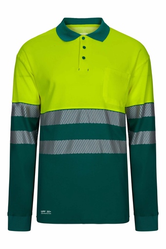 Koszulka polo dwukolorowa z długim rękawem z odblaskami 305545 - GREEN/HI-VIS YELLOW 02/20