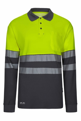 Koszulka polo dwukolorowa z długim rękawem z odblaskami 305545 - GREY/HI-VIS YELLOW 08/20