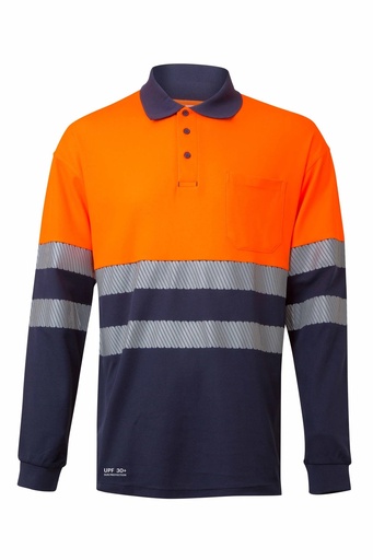 Koszulka polo dwukolorowa z długim rękawem z odblaskami 305545 - NAVY BLUE/HI-VIS ORANGE 61/19