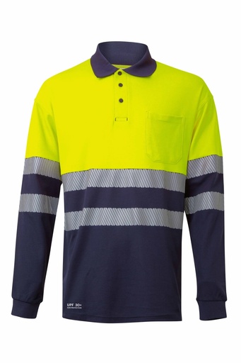 Koszulka polo dwukolorowa z długim rękawem z odblaskami 305545 - NAVY BLUE/HI-VIS YELLOW 61/20