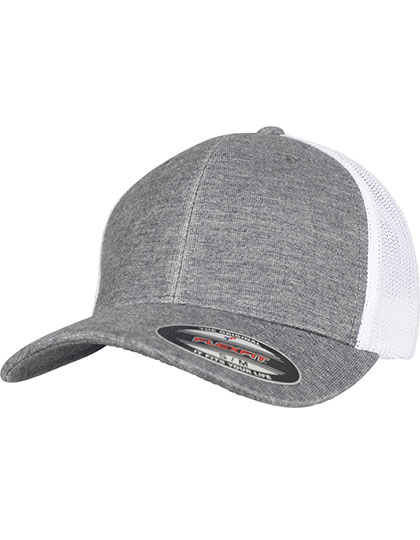 Retro czapka truckerka melanżowa  - Grey & White Mesh