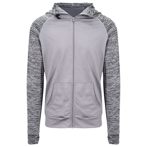 Męska bluza slim z kapturem i zamkiem JC057 - Grey & Grey Melange