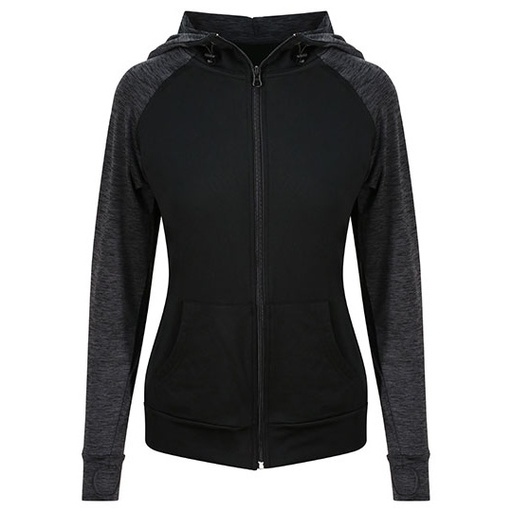 Damska bluza slim z kapturem i zamkiem JC058 - Black & Black Slate Melange