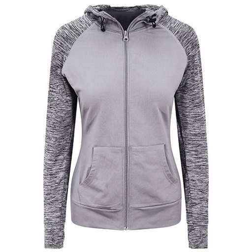 Damska bluza slim z kapturem i zamkiem JC058 - Grey & Grey Melange