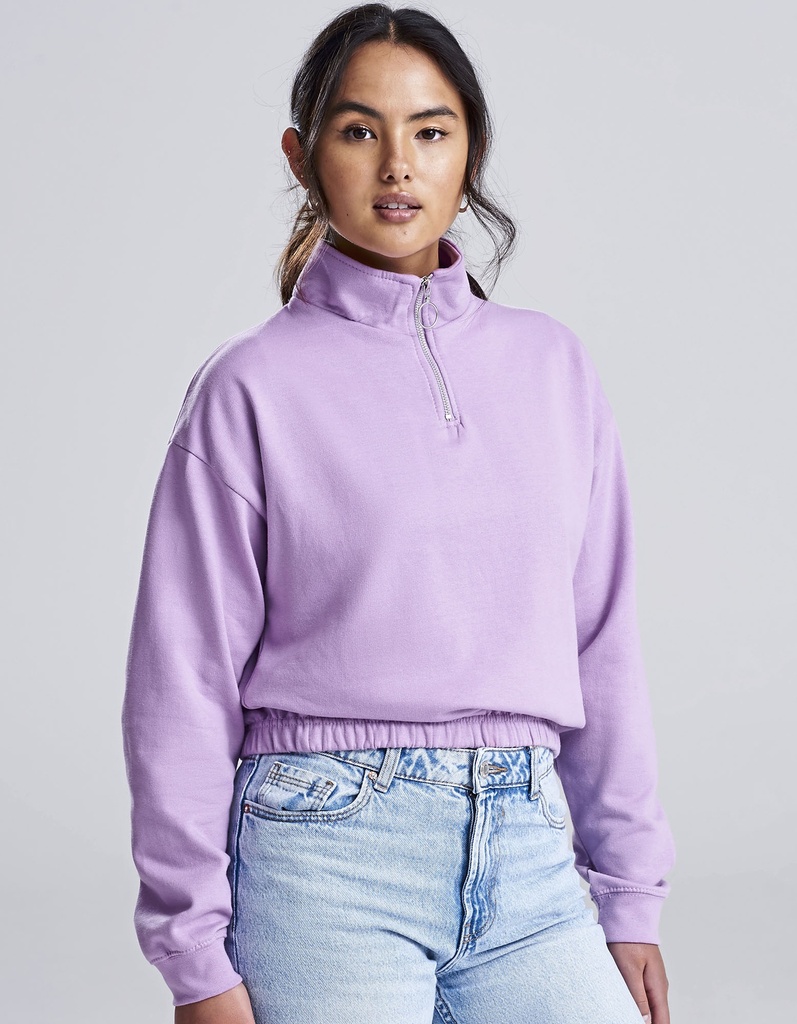 Damska bluza cropped ze stójką i 1/4 zamkiem - Arctic White