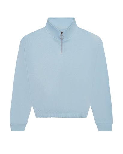 Bluza Damska Krotka Oversize Bawełniana z Zamkiem JH037 - Sky Blue
