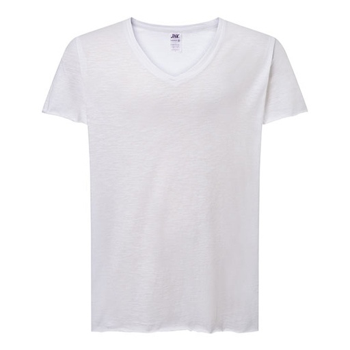 Damski T-shirt Slub z Dekoltem w Serek JHK603 - White