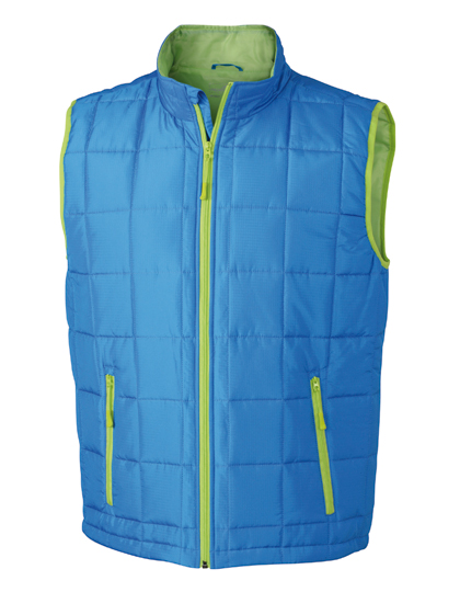 Męska lekka pikowana kamizelka  - Aqua & Lime Green