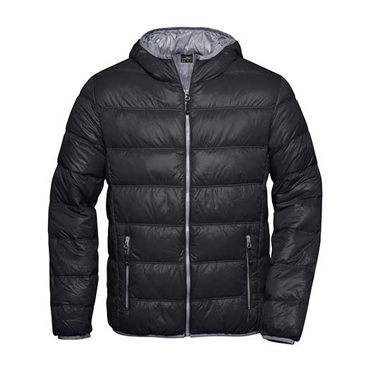 Męska pikowana kurtka puchowa z kapturem - Black & Grey