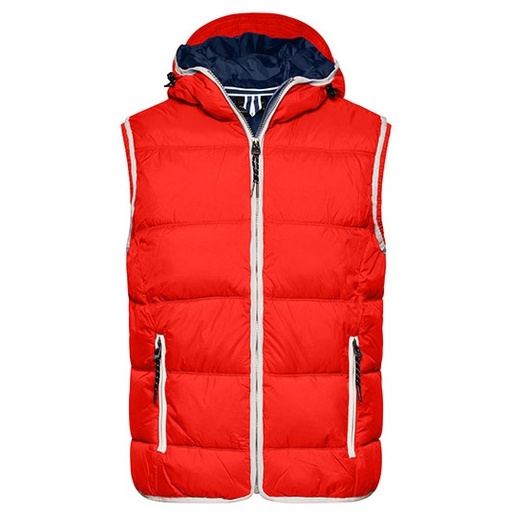 Kamizelka Męska Pikowana Ocieplana z Kapturem JN1076 - Red & White