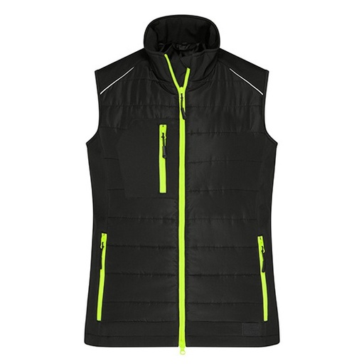 Kamizelka Damska Hybrydowa Ocieplana Slim JN1821 - Black & Neon Yellow