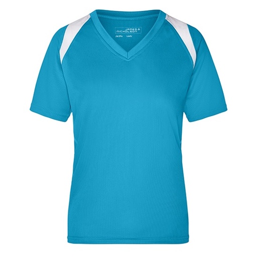 Damska koszulka biegowa Slim z dekoltem w szpic JN396 - Turquoise & White