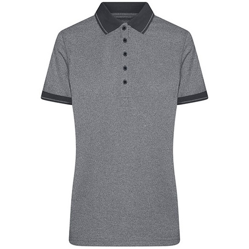 Damska polo slim JN705 - Black Melange & Black