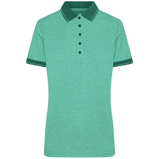 Damska Koszulka Polo Slim Fit Melange JN705 - Green Melange & Dark Green
