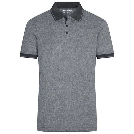 Męskie Polo Melanżowe JN706 - Black Melange & Black