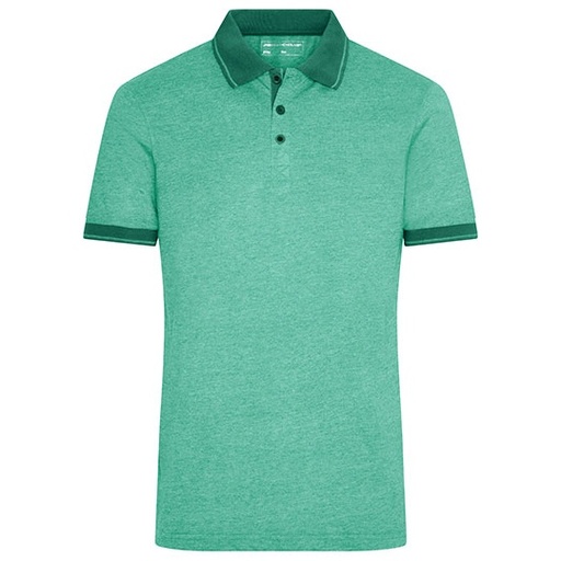 Meska Koszulka Polo Klasyczna Melange JN706 - Green Melange & Dark Green