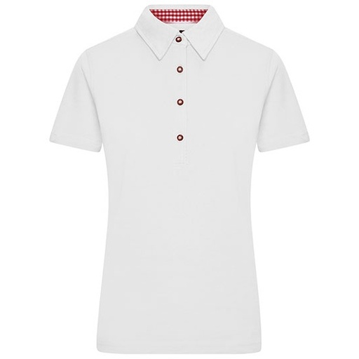 Damska Koszulka Polo Dopasowana Bawelniana JN715 - White & Red