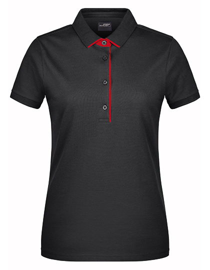 Damskie polo z pojedynczym paskiem  - Black & Red