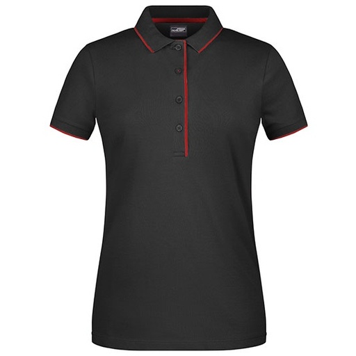 Damska koszulka polo slim JN727 - Black & Red