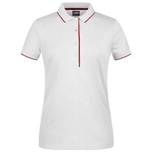 Koszulka Polo Damska Slim Fit Bawełniana JN727 - White & Red