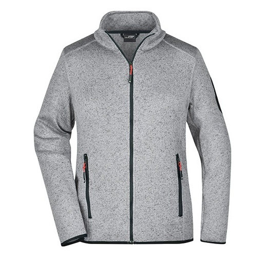 Damska kurtka polarowa slim JN761 - Light Grey Melange & Red