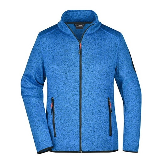 Damska Kurtka Polarowa Dzianinowa Slim JN761 - Royal Melange & Red