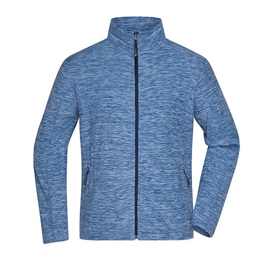 Męska bluza polarowa slim ze stójką - Blue Melange & Navy