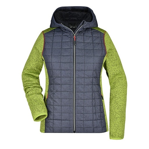 Bluza Hybrydowa Damska Slim Pikowana z Kapturem JN771 - Kiwi Melange & Anthracite Melange