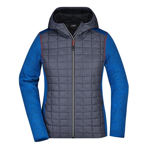 Bluza Hybrydowa Damska Slim Pikowana z Kapturem JN771 - Royal Melange & Anthracite Melange