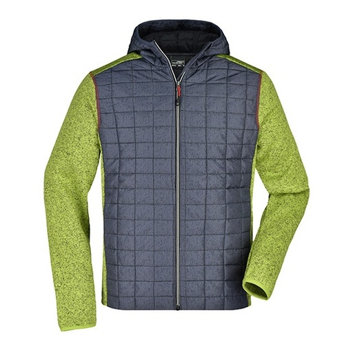 Kurtka Meska Hybrydowa Pikowana z Kapturem JN772 - Kiwi Melange & Anthracite Melange