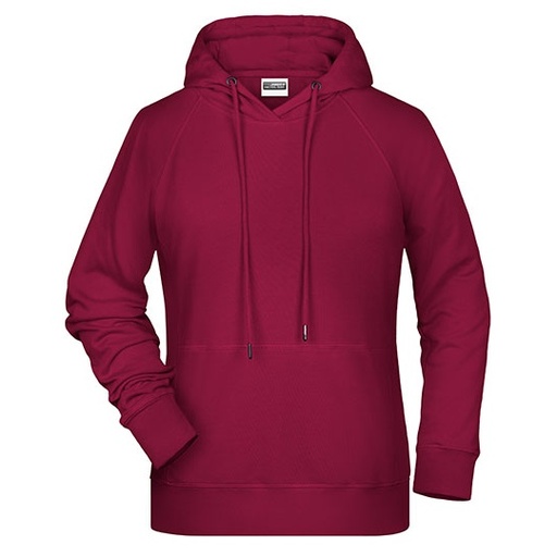 Damska bluza z kapturem raglanowa bawełniana JN8023 - Wine