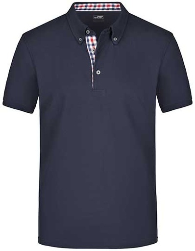 Koszulka polo męska z kratkowymi wstawkami JN964 - Navy & Red