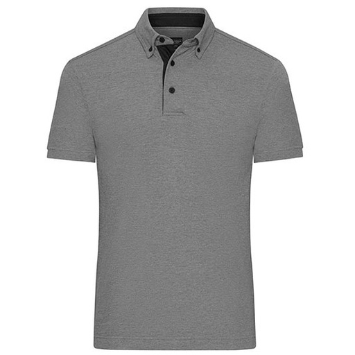 Koszulka Polo Męska Kołnierzyk Button Down JN964 - Light Melange & Black