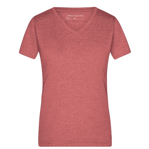 Damski T-shirt Slim z dekoltem V JN973 - Red Melange