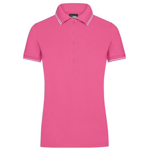 Koszulka Polo Damska Dopasowana JN985 - Pink & White