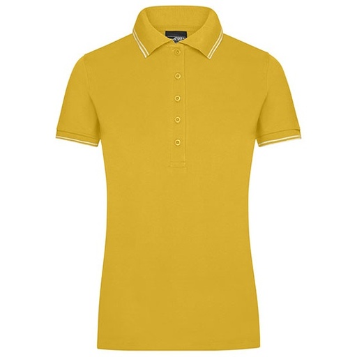 Damska koszulka polo slim JN985 - Sun Yellow & White