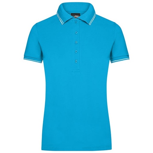 Damska koszulka polo slim JN985 - Turquoise & White